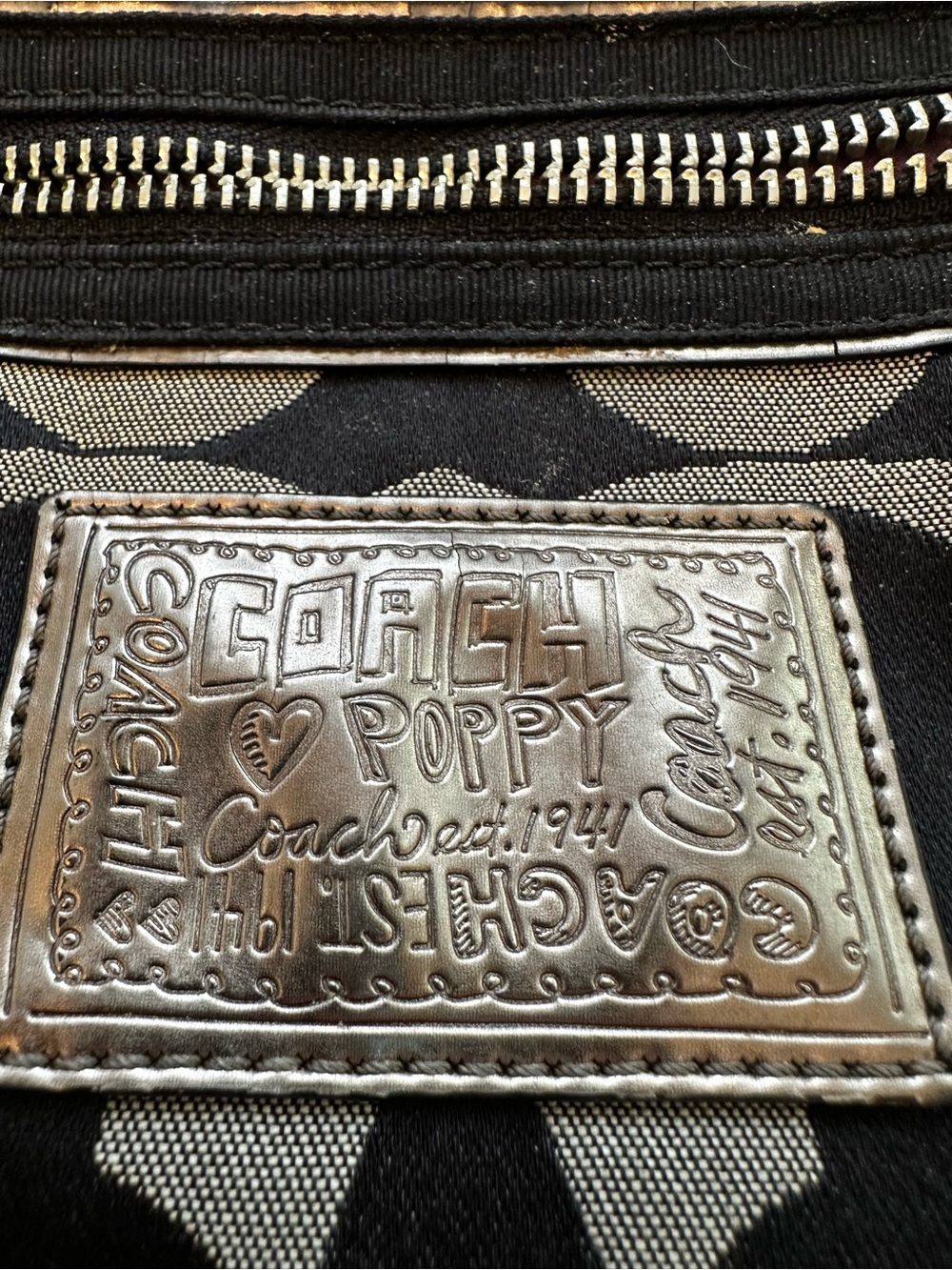 Coach Black and Gray Signature Canvas Shoulder Bag with Metallic Trim - Picture 2 of 14